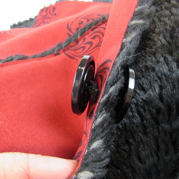 ROBERT KITCHEN Red Faux Suede Black Fur Reversible Jacket Boho Lagenlook XL - Picture 7 of 9